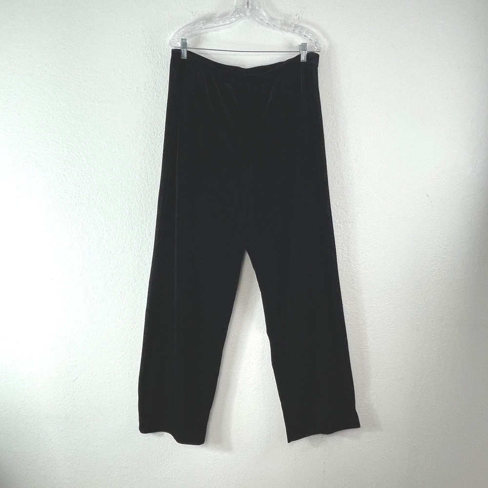 Coldwater Creek Velvet Pants Size L Black Velour Straight Leg Holiday Minimalist